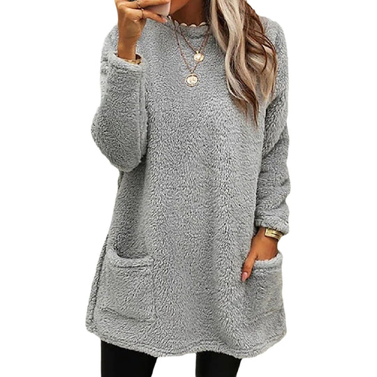 Damen Kuscheliger Fleece-Pullover mit praktischen Taschen und weitem Schnitt Heidi-Mode