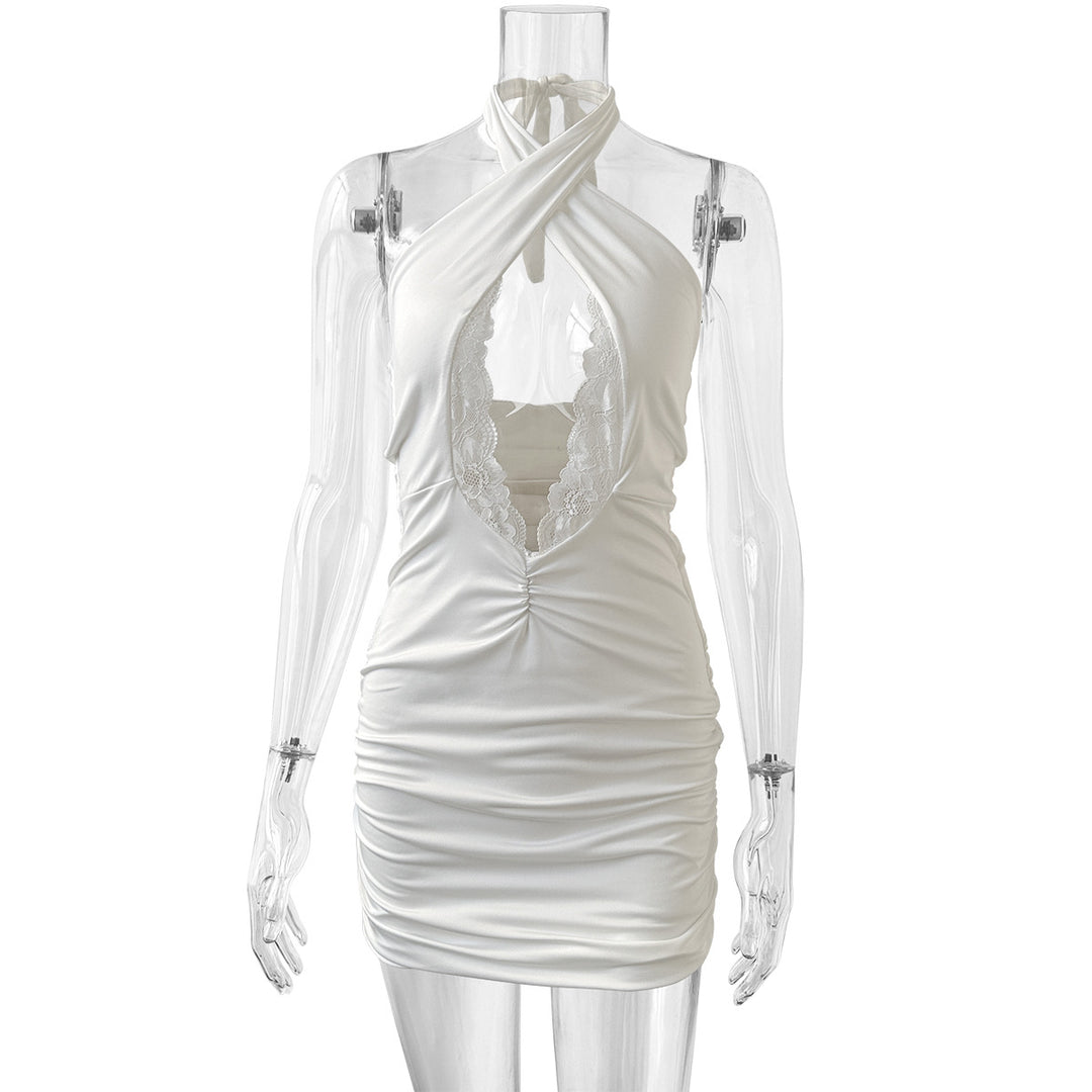Damen sexy Minikleid mit raffiniertem V-Ausschnitt und Bindegurt Heidi-Mode