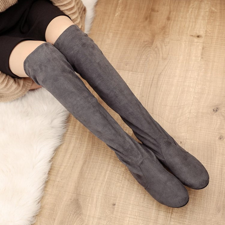 Damen Overkneestiefel mit modischem Faltendesign und bequemer Sohle Heidi-Mode