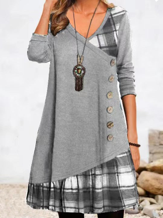 Kariertes Kleid mit langen Ärmeln für einen eleganten Look