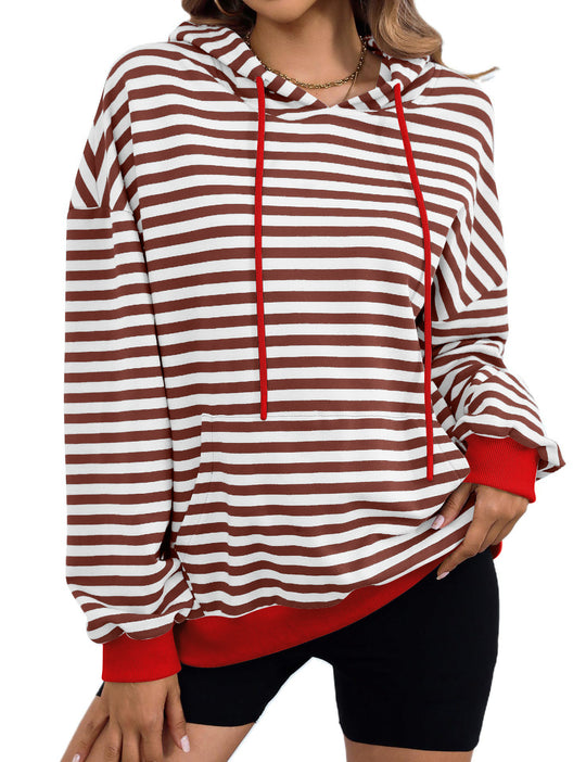 Damen gestreifter Kapuzenpullover mit stylischer Kängurutasche Heidi-Mode