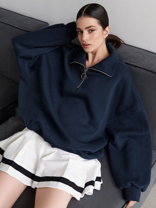 Damen Sweatshirt mit hohem Kragen und Reißverschlussdetail Heidi-Mode