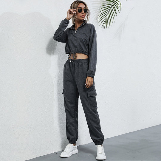 Damen Freizeit-Jumpsuit mit halbem Reißverschluss und praktischen Taschen Heidi-Mode
