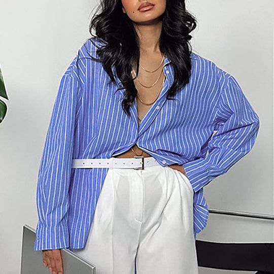 Damen Oversized Bluse mit klassischem Streifenmuster und lässigem Schnitt Heidi-Mode