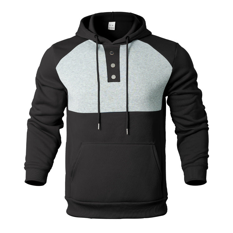 Herren Kapuzensweater mit modernem Henley-Ausschnitt und kontrastierenden Ärmeln Heidi-Mode