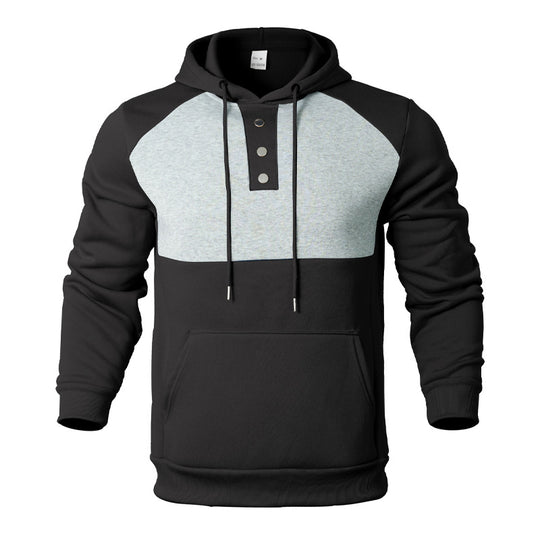 Herren Kapuzensweater mit modernem Henley-Ausschnitt und kontrastierenden Ärmeln Heidi-Mode
