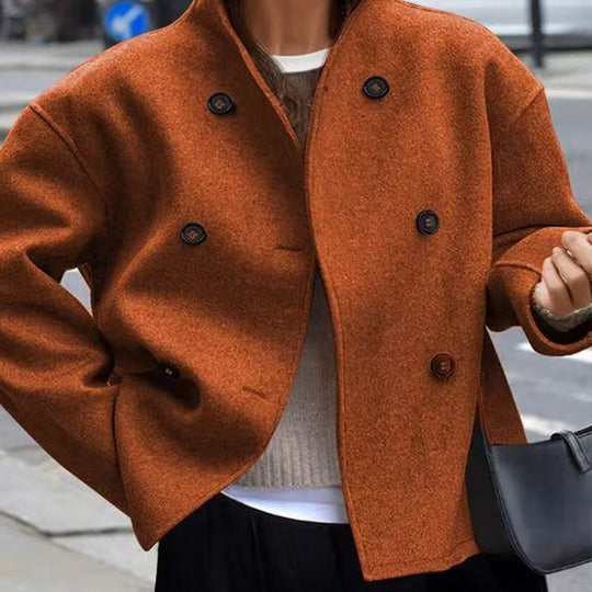 Damen modische Wolljacke mit doppelter Knopfleiste und hohen Kragen Heidi-Mode