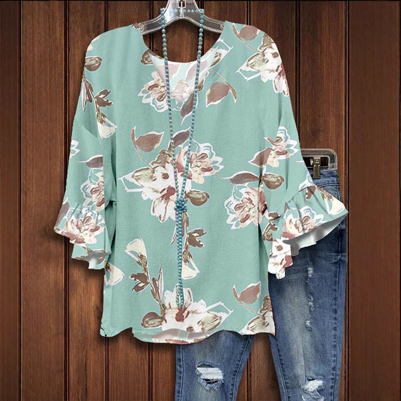 Damen Bluse mit floralem Muster und Rüschendetails Heidi-Mode