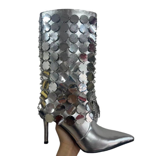 Femme High-Stiletto Metallic Overlay Ankle Boots Heidi-Mode
