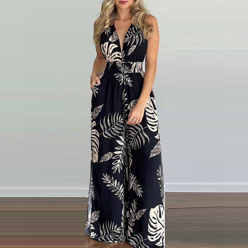 Damen eleganter Jumpsuit mit Spaghettiträgern und hohen Seitenschlitzen Heidi-Mode