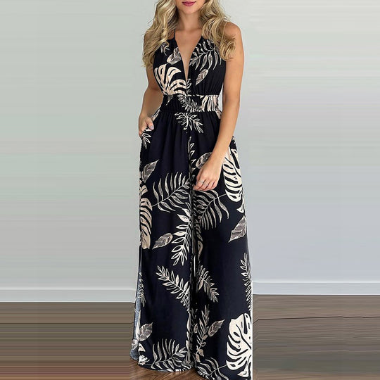 Damen eleganter Jumpsuit mit Spaghettiträgern und hohen Seitenschlitzen Heidi-Mode