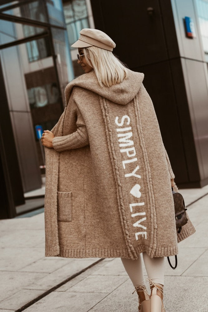 Damen Langarm-Strickmantel mit praktischen Taschen und offener Front Heidi-Mode