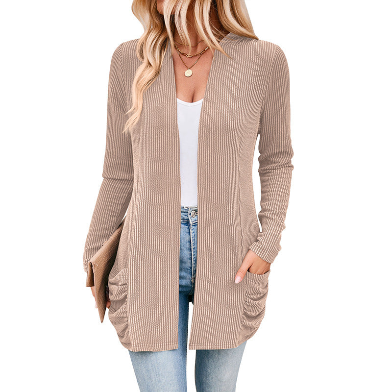Damen Strickjacke mit Raffung und praktischen Taschen Heidi-Mode