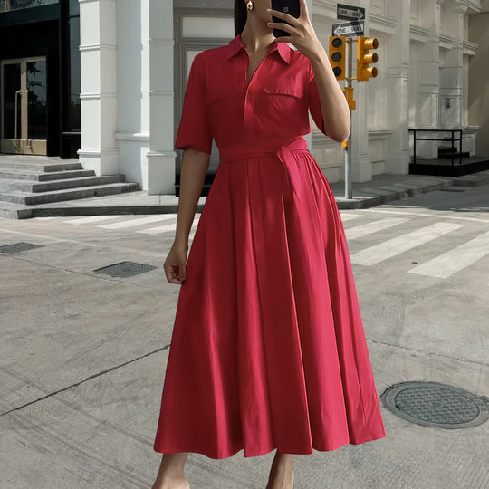 Damen Hemdkleid mit tailliertem Gürtel und klassischen Details Heidi-Mode