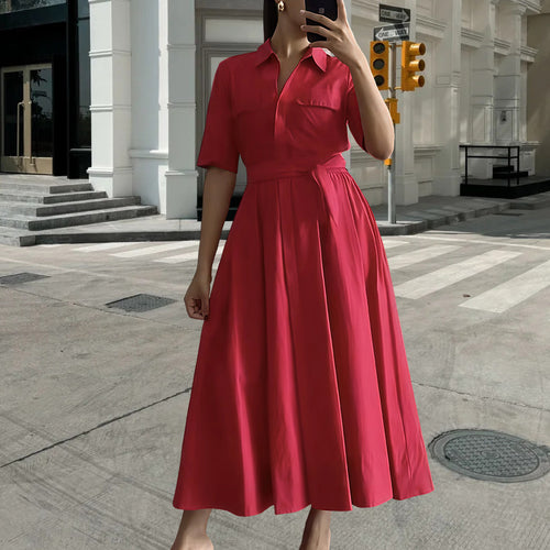 Damen Hemdkleid mit tailliertem Gürtel und klassischen Details Heidi-Mode
