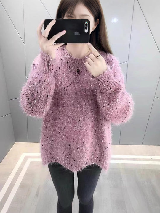 Damen Flauschiger Pulli mit einzigartigem Strukturdesign und funkelnden Akzenten Heidi-Mode