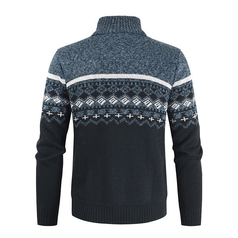 Herren Strickjacke mit Wintermuster und hohem Stehkragen Heidi-Mode