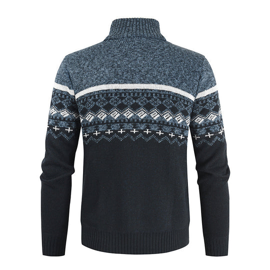 Herren Strickjacke mit Wintermuster und hohem Stehkragen Heidi-Mode