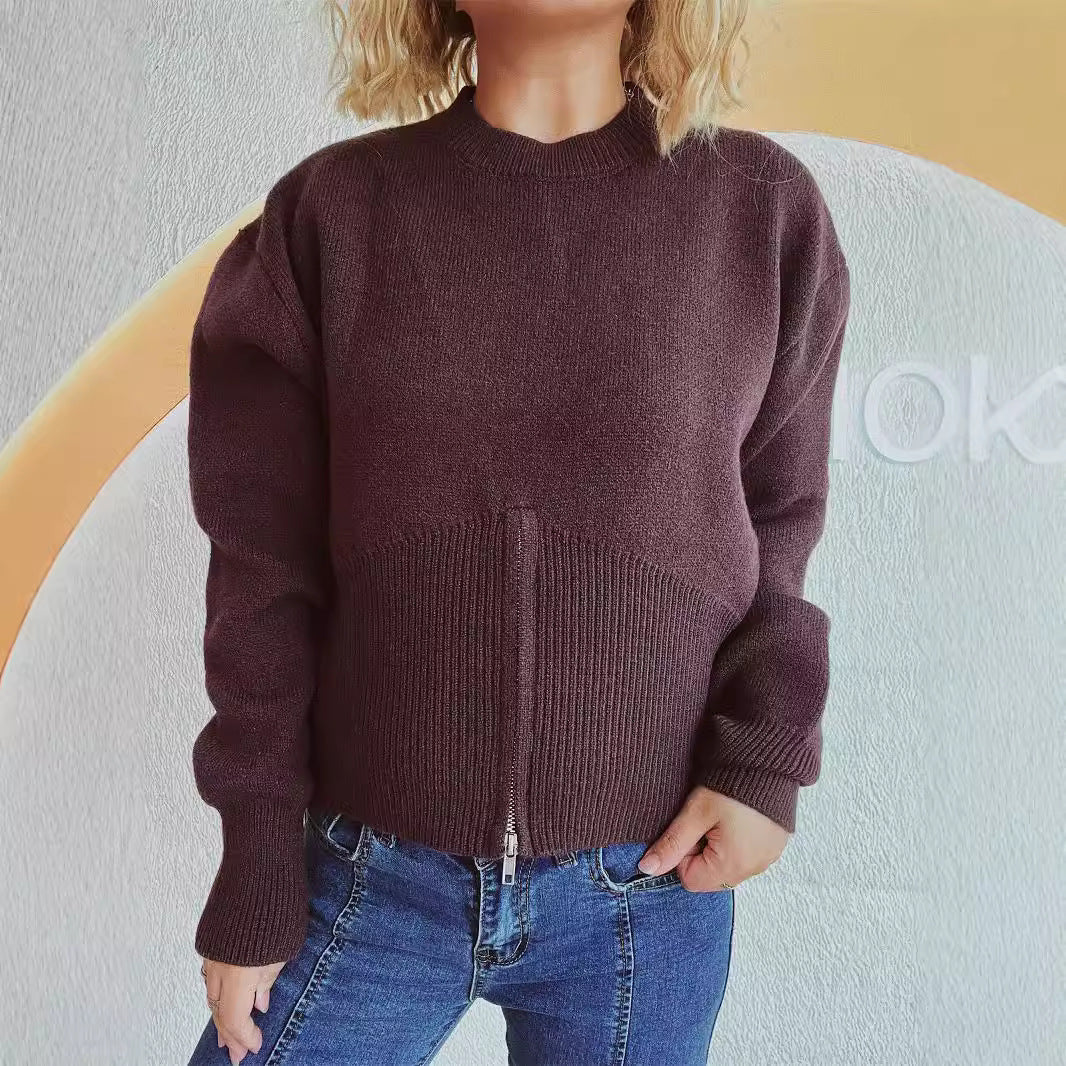 Damen gestreifter Pullover mit trendbewusstem Reißverschluss Heidi-Mode