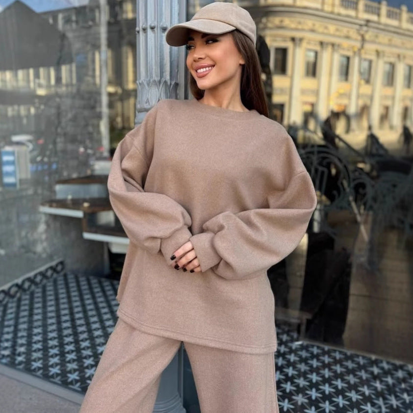 Damen lässiges Fleece-Loungewear-Set mit weichem Oversized-Pullover und bequemen Hosen Heidi-Mode