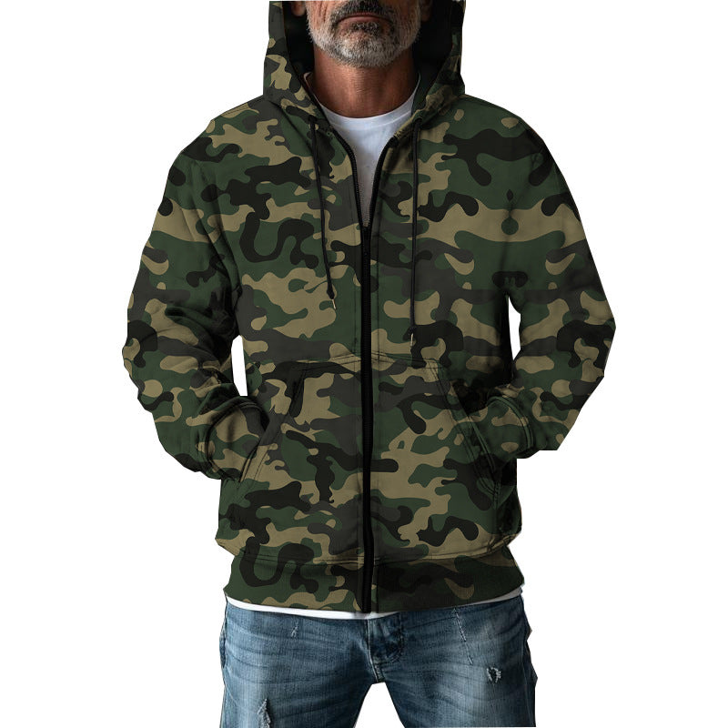 Herren Camouflage-Fleecejacke mit praktischen Taschen und verstellbarem Kordelzug Heidi-Mode