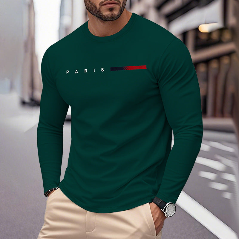 Herren Langarm T-Shirt mit modernem Paris-Druck und elastischem Saum Heidi-Mode
