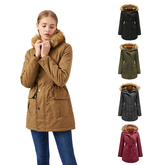 Damen warme Outdoor-Parka mit abnehmbarer Kapuze und luxuriösem Kunstfell Heidi-Mode