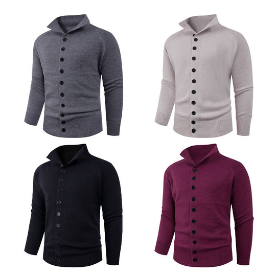 Herren Strickpullover mit hohem Kragen und Knopfverschluss Heidi-Mode