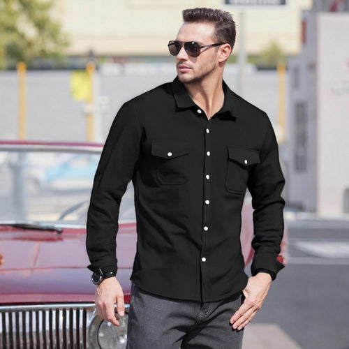 Herren Lässiges Langarmhemd mit praktischen Brusttaschen und modernem Schnitt Heidi-Mode