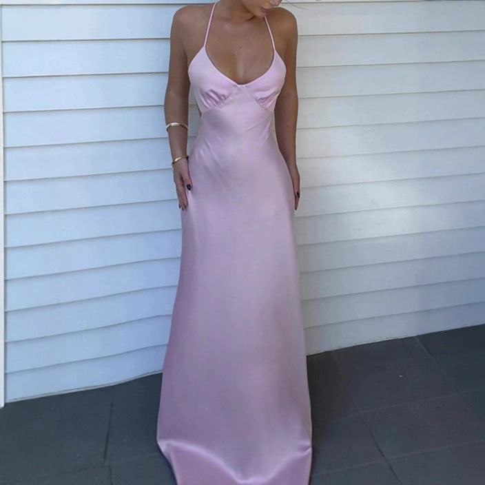 Damen Elegantes Maxikleid mit tiefem V-Ausschnitt und verstellbaren Spaghettiträgern Heidi-Mode