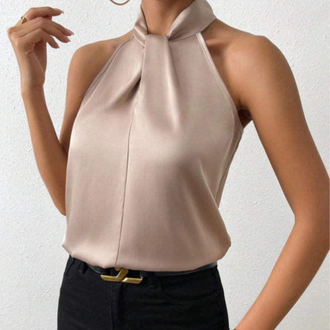 Heidi-Mode | Damen Knoten Hals Stil Top Seide