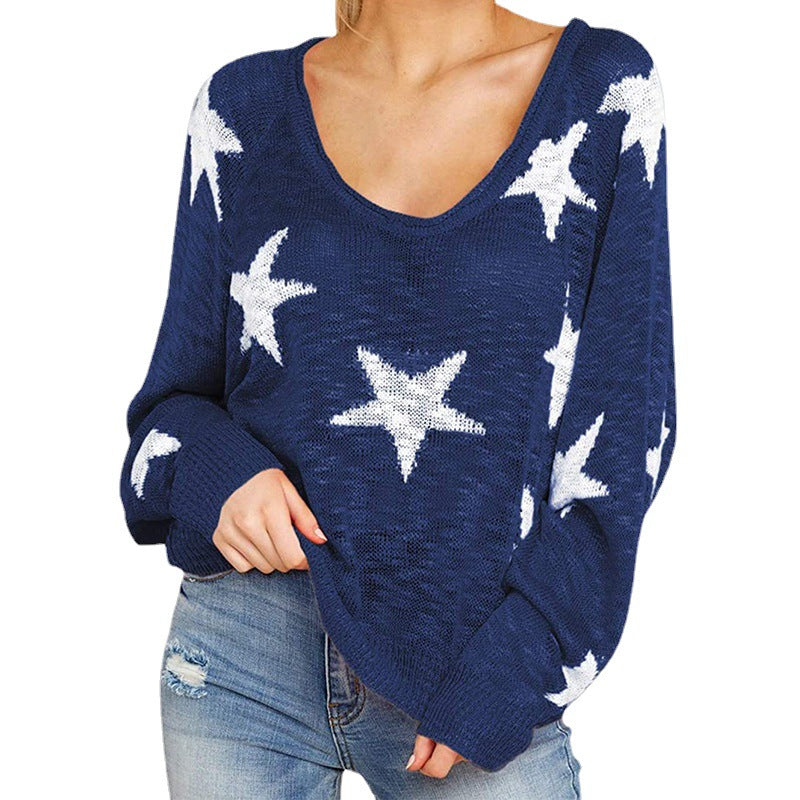 Damen stylischer Strickpullover mit Sternenmotiv Heidi-Mode
