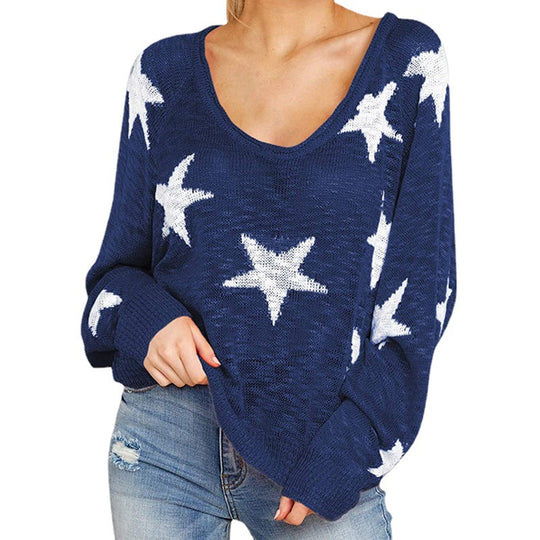 Damen stylischer Strickpullover mit Sternenmotiv Heidi-Mode