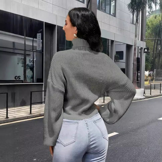 Damen Strickpullover mit hohem Kragen und lässigem Schnitt Heidi-Mode