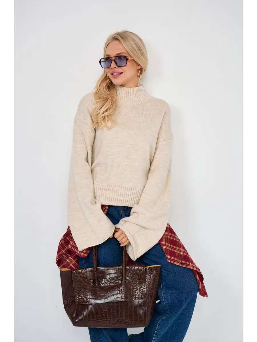 Damen Eleganter Oversized Pullover mit weitem Schnitt und Stehkragen Heidi-Mode