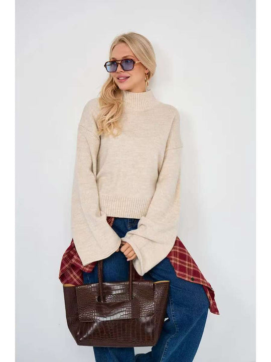 Damen Eleganter Oversized Pullover mit weitem Schnitt und Stehkragen Heidi-Mode