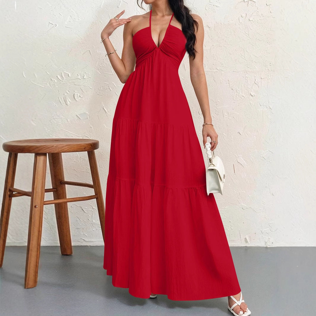 Damen Maxikleid mit fließendem Schnitt und tiefem Ausschnitt Heidi-Mode