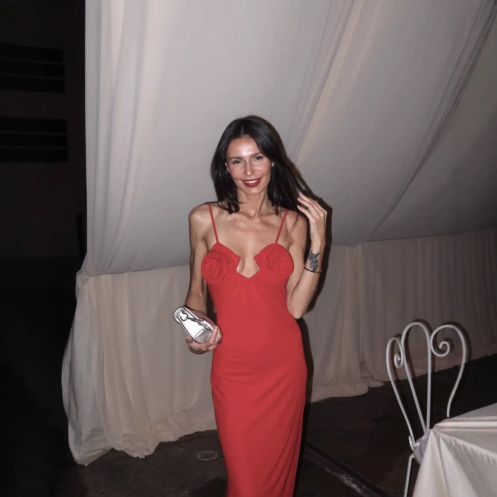 Damen Maxikleid mit floralen Applikationen und elegantem Schnitt Heidi-Mode