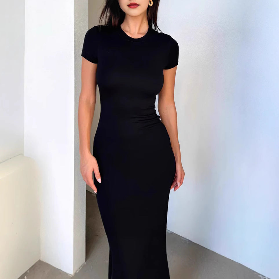 Damen Figurbetontes Maxikleid mit kurzen Ärmeln Heidi-Mode