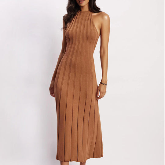 Damen Maxi-Strickkleid mit schicker Rippstruktur und hohem Kragen Heidi-Mode