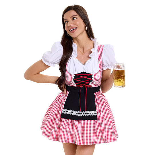 Damen Trachtenkleid im modernen Latzdesign mit nostalgischen Karomustern und verspieltem Schürzenakzent Heidi