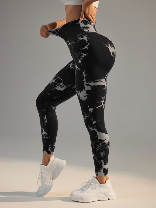 Damen Kompressionsleggings mit hochflexiblem Material und stylischem Marmor-Muster Heidi-Mode