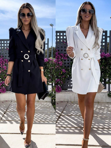 Damen Blazer Kleid mit tailliertem Schnitt und glamourösem Knopfdetail Heidi-Mode