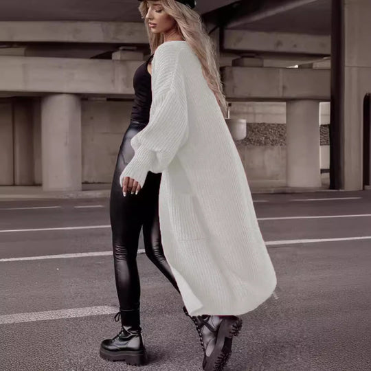 Damen Grobstrickmantel im lässigen Oversized-Stil mit tiefen Taschen Heidi-Mode