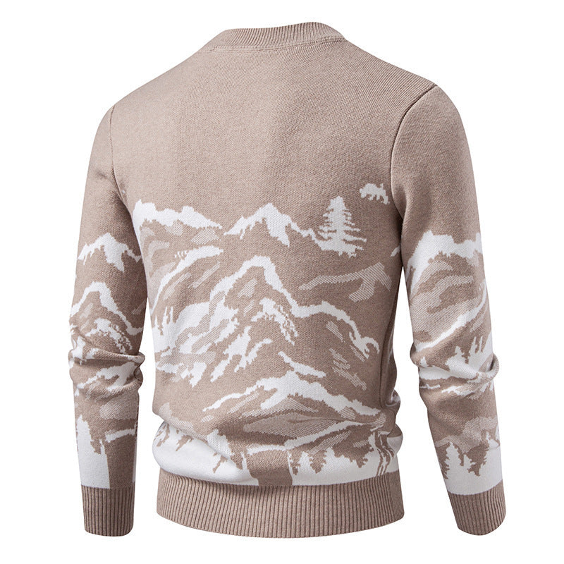 Herren Strickpullover mit Bergmotiv und hohem Kragen Heidi-Mode