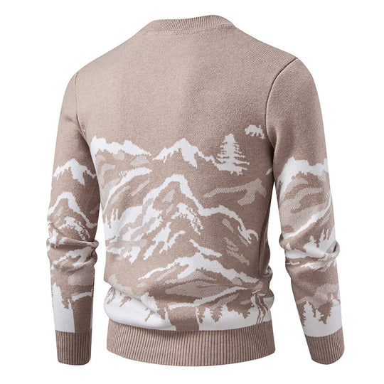 Herren Strickpullover mit Bergmotiv und hohem Kragen Heidi-Mode