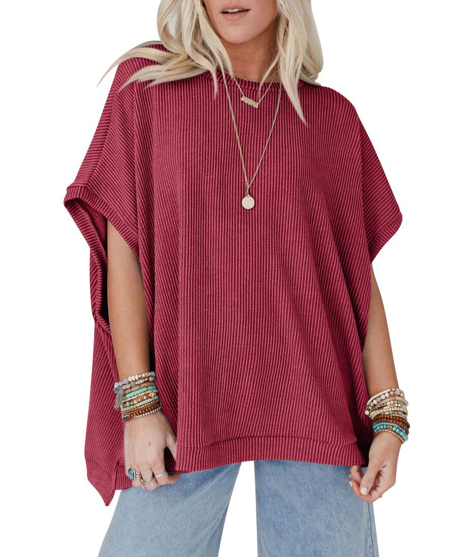 Damen Oversized T-Shirt mit Rippenstruktur Heidi-Mode