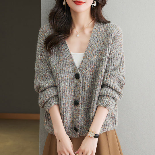 Damen Kuscheliger Grobstrick-Cardigan mit Knopfdetail und weitem Schnitt Heidi-Mode