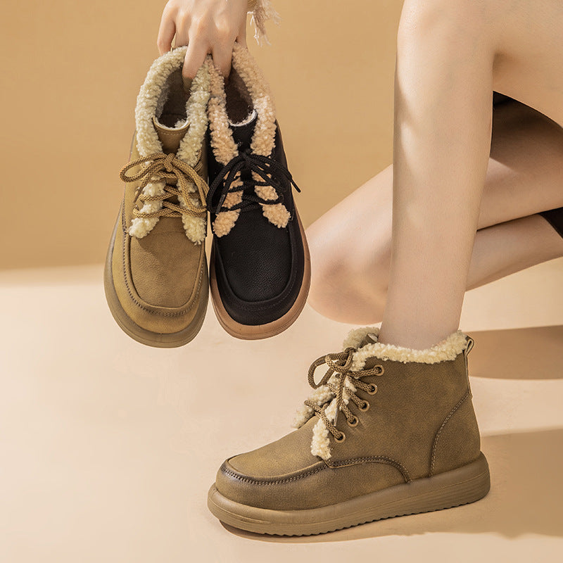 Femme Bequeme Kunstpelzgefütterte Schnür-Ankle Boots Heidi-Mode