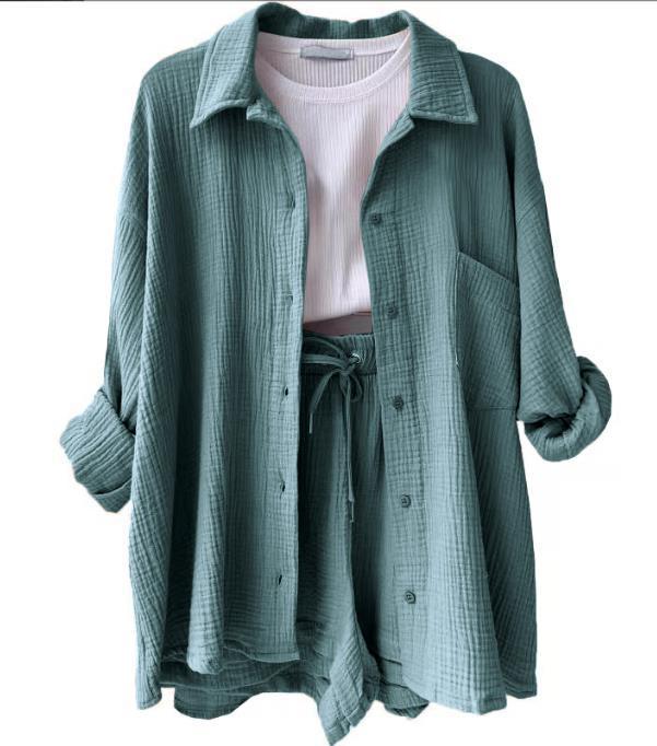 Damen lässige Oversized-Hemdjacke mit Gürtel Heidi-Mode